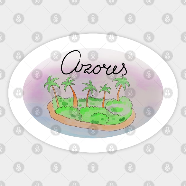 Azores watercolor Island travel, beach, sea and palm trees. Holidays and rest, summer and relaxation Sticker by grafinya
